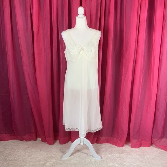 Vintage Barbizon cream midi slip with lace bust, large or 20 - Picture 1 of 11